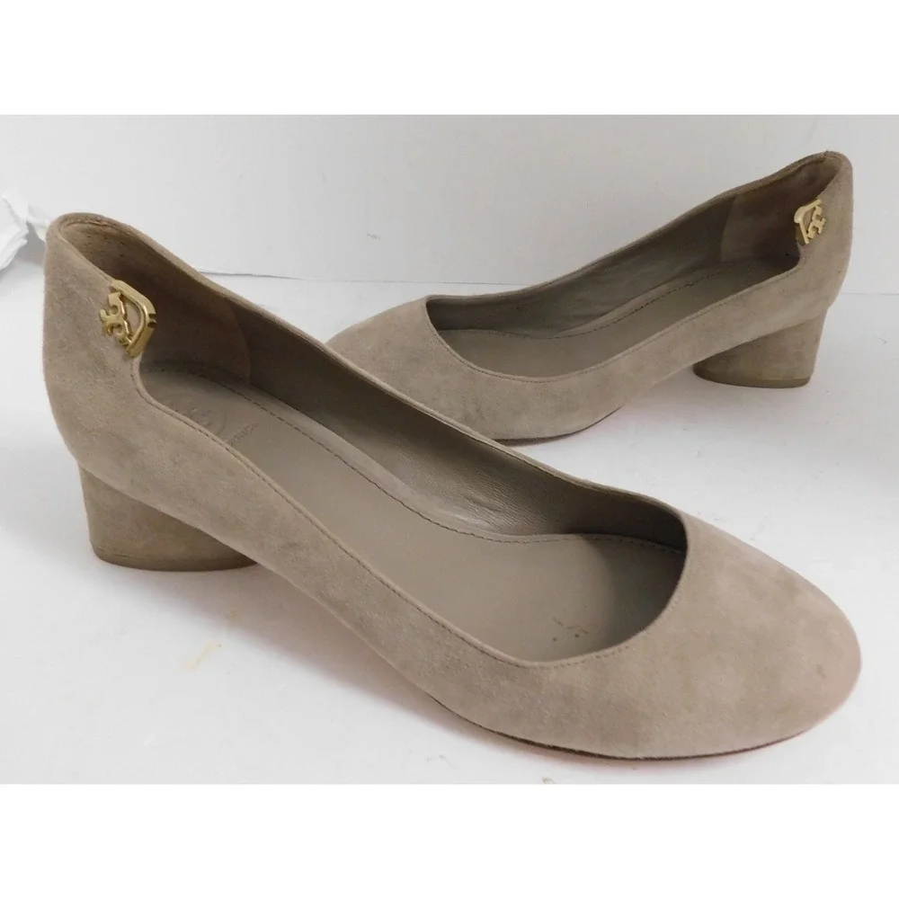 Tory Burch Suede Elizabeth Triangle Heel Gray Suede Pumps womans sz 8 M